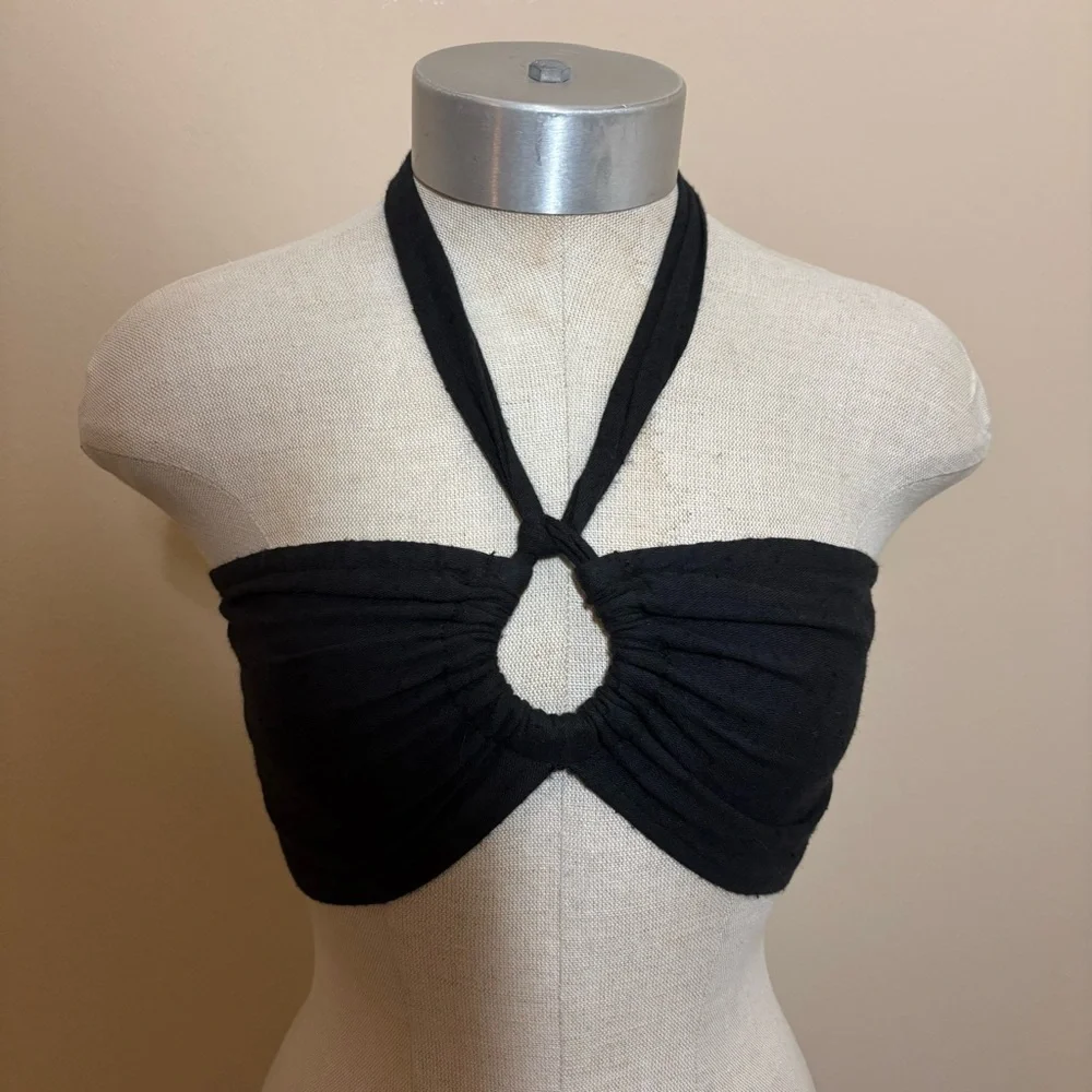 Free People Lookin’ So Cool Bralette Convertible Halter Crop Top Keyhole smocked
